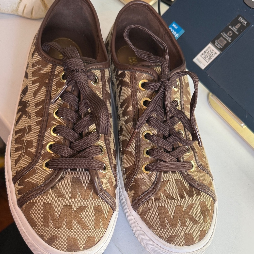 Michael Kors Tan and Brown Monogram Sneakers